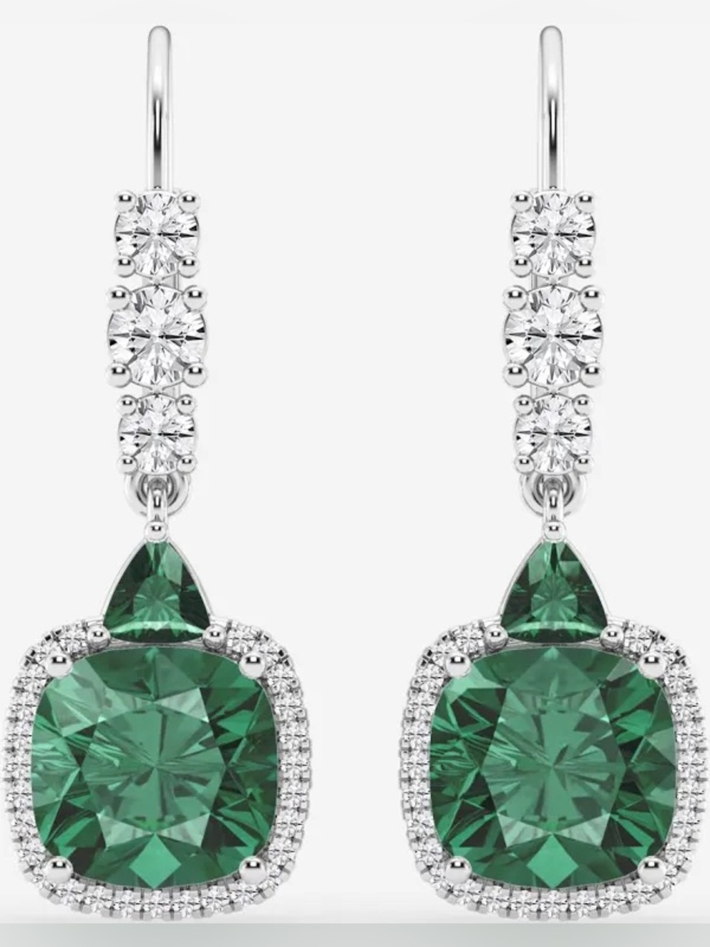 Emerald Green Cushion Drop Earrings - Sparkling Halo Dangle